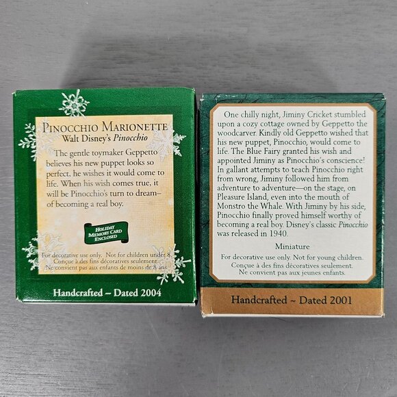 Vintage Hallmark Keepsake Ornament Miniature Pinocchio Jiminy Cricket 2 Pack New - Picture 3 of 9